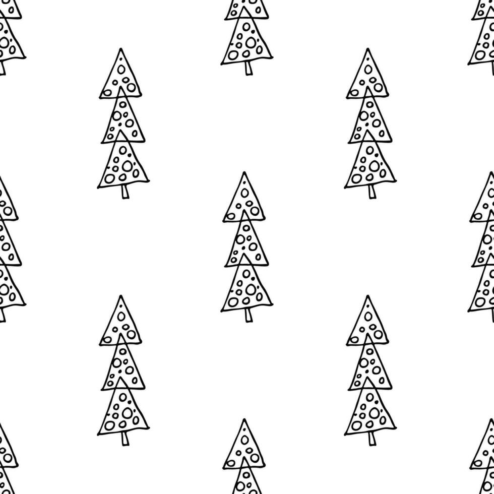 Seamless pattern with geometric minimal scandinavian Christmas tree doodle for decorative print, wrapping paper, greeting cards and fabric vector