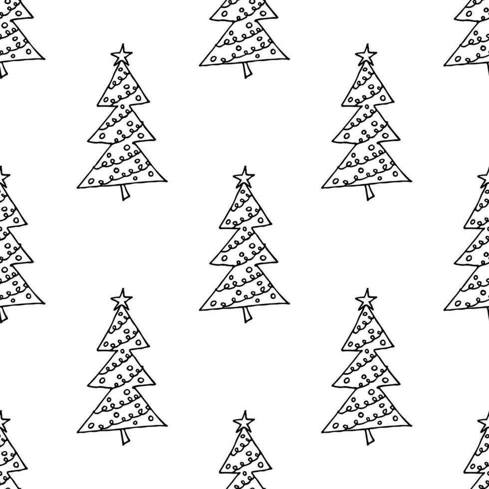 Seamless pattern with geometric minimal scandinavian Christmas tree doodle for decorative print, wrapping paper, greeting cards and fabric vector