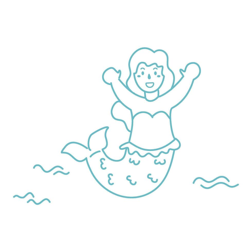 Line art, cartoon magic mermaid, sketch for children's coloring book vector