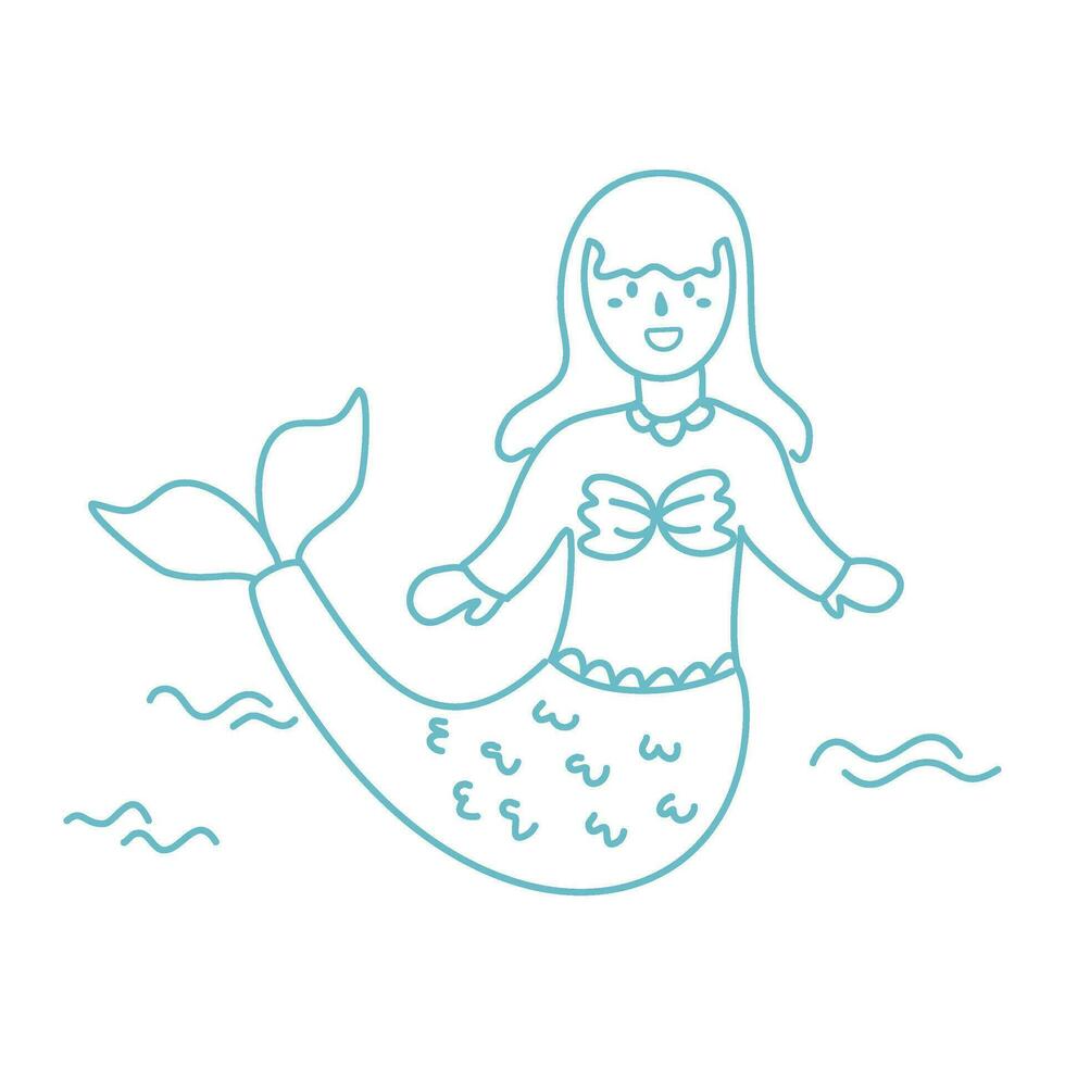 sirena princesa contorno infantil mano dibujado icono ilustración vector