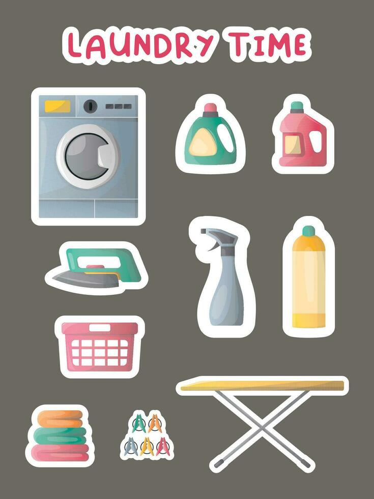 laundry time sticker set vector