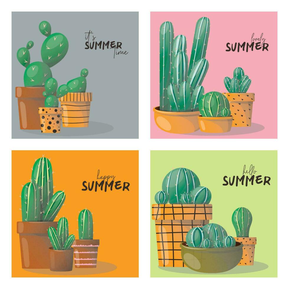 vector cactus square card