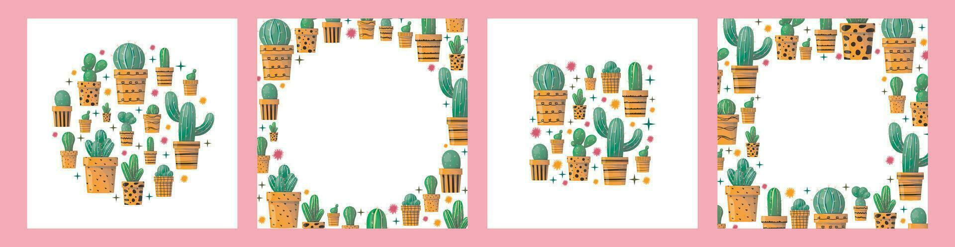 set of cactus background vector