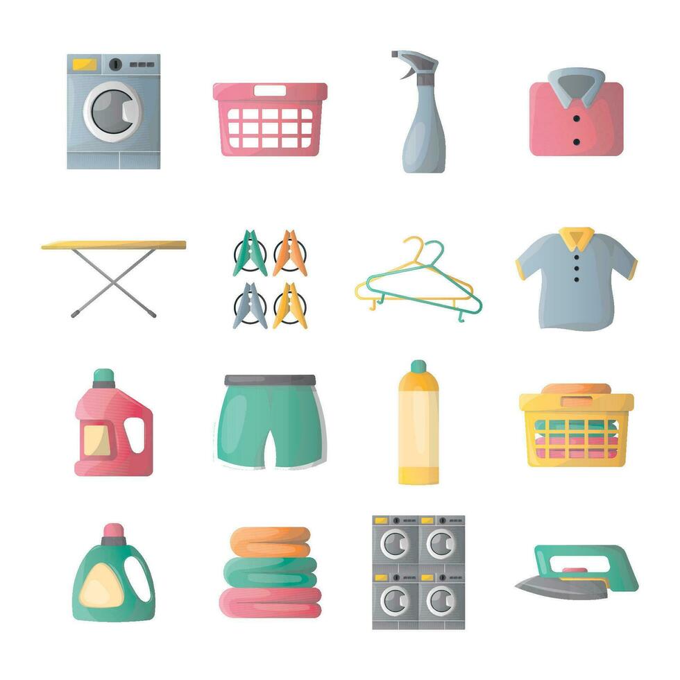 vector laundry orthogonal icon set