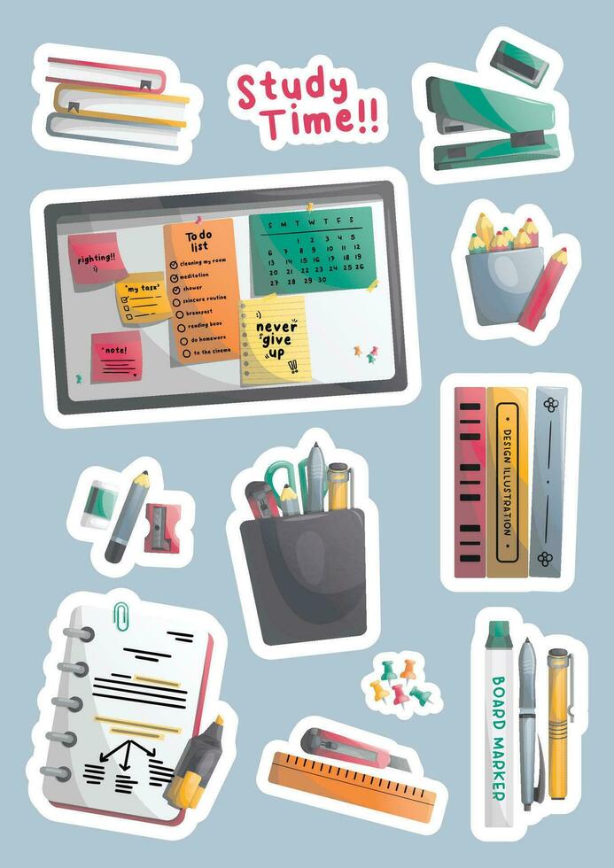 stationery sticker set vector