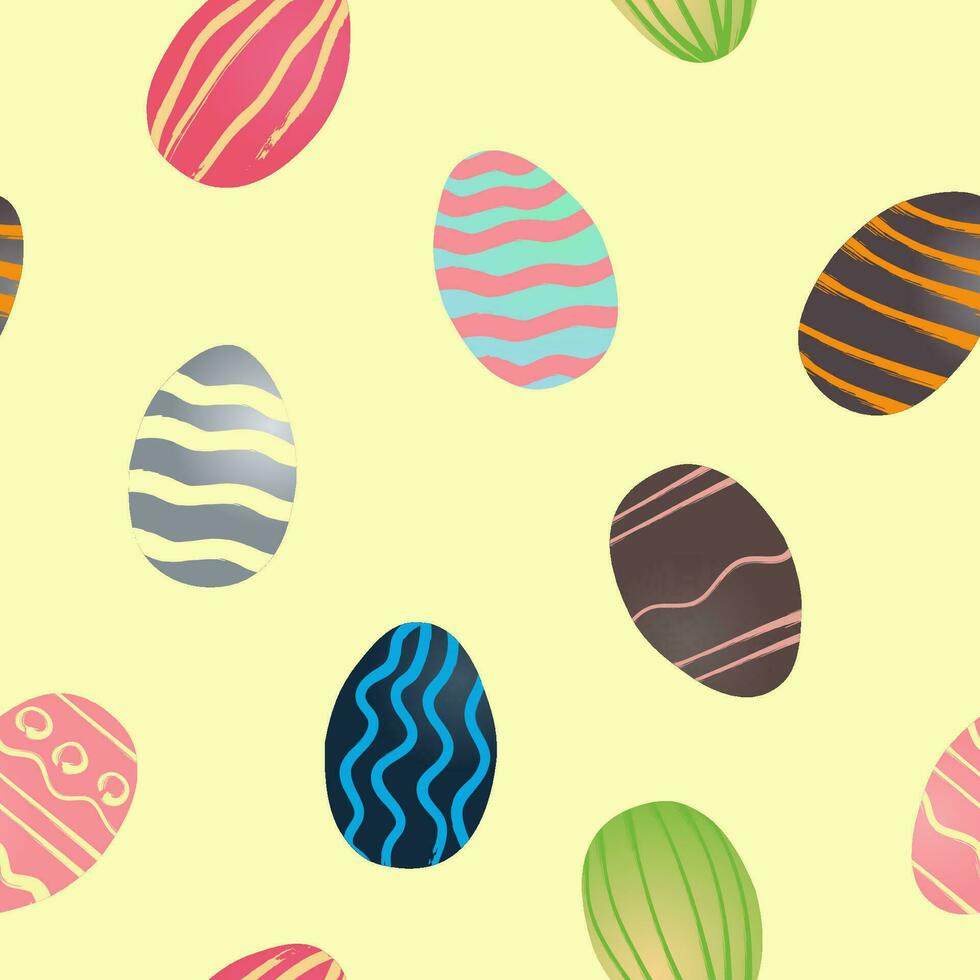 Vector illustration with seamles pattern with eggs collection for happy easter greeting card. Grunge brushes painted eggs in yellow colors. For easter design, wrapping or background
