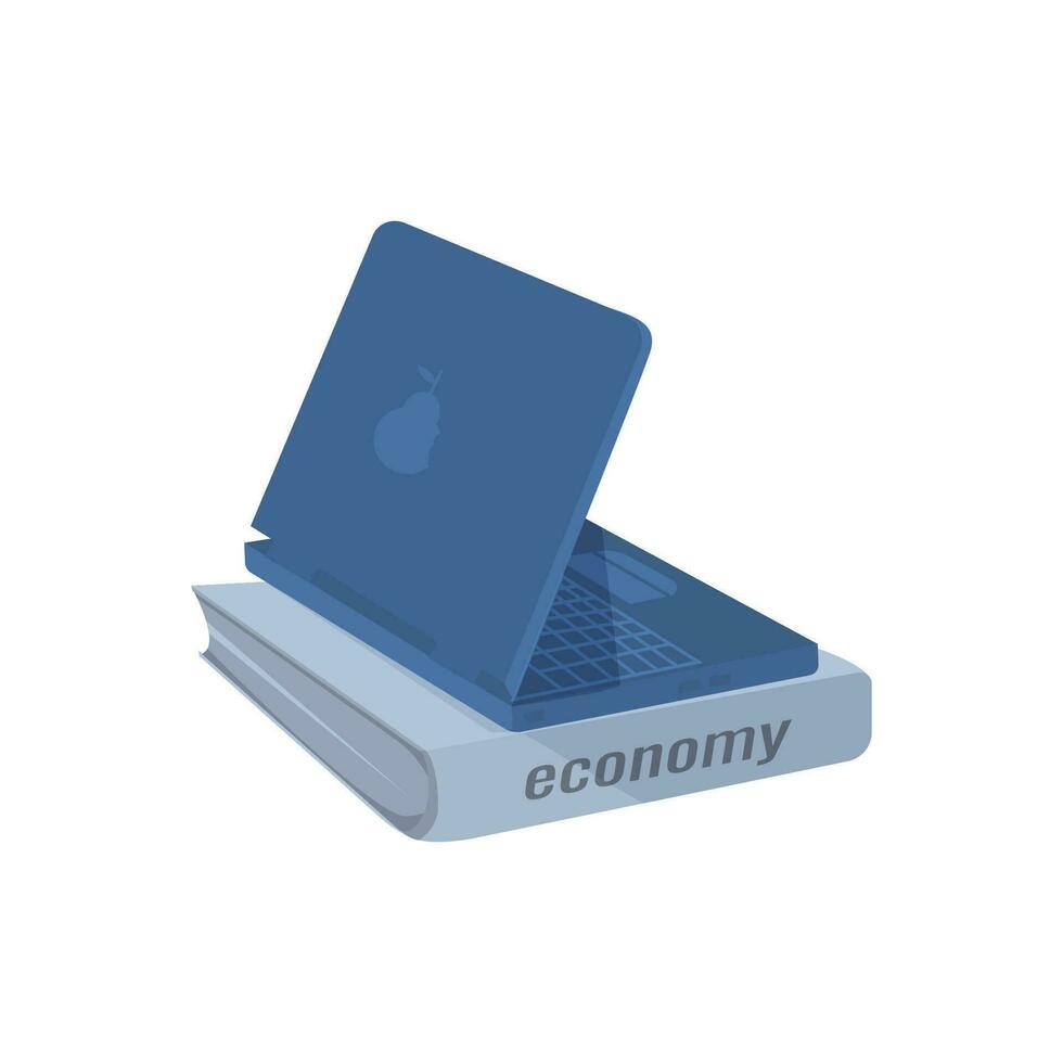 The laptop stands on a book on economics. Isolated laptop computer vector
