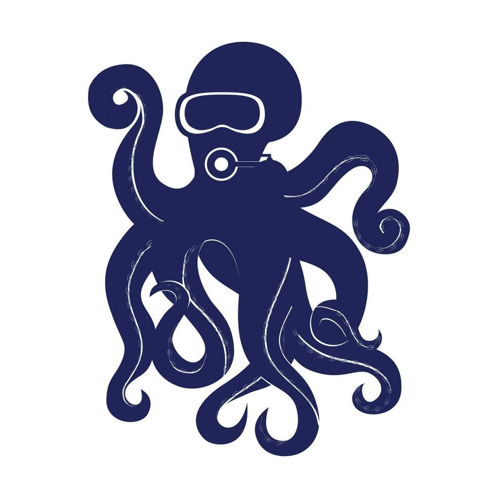 Octopus silhouette icon. Octopus diver for scuba school vector