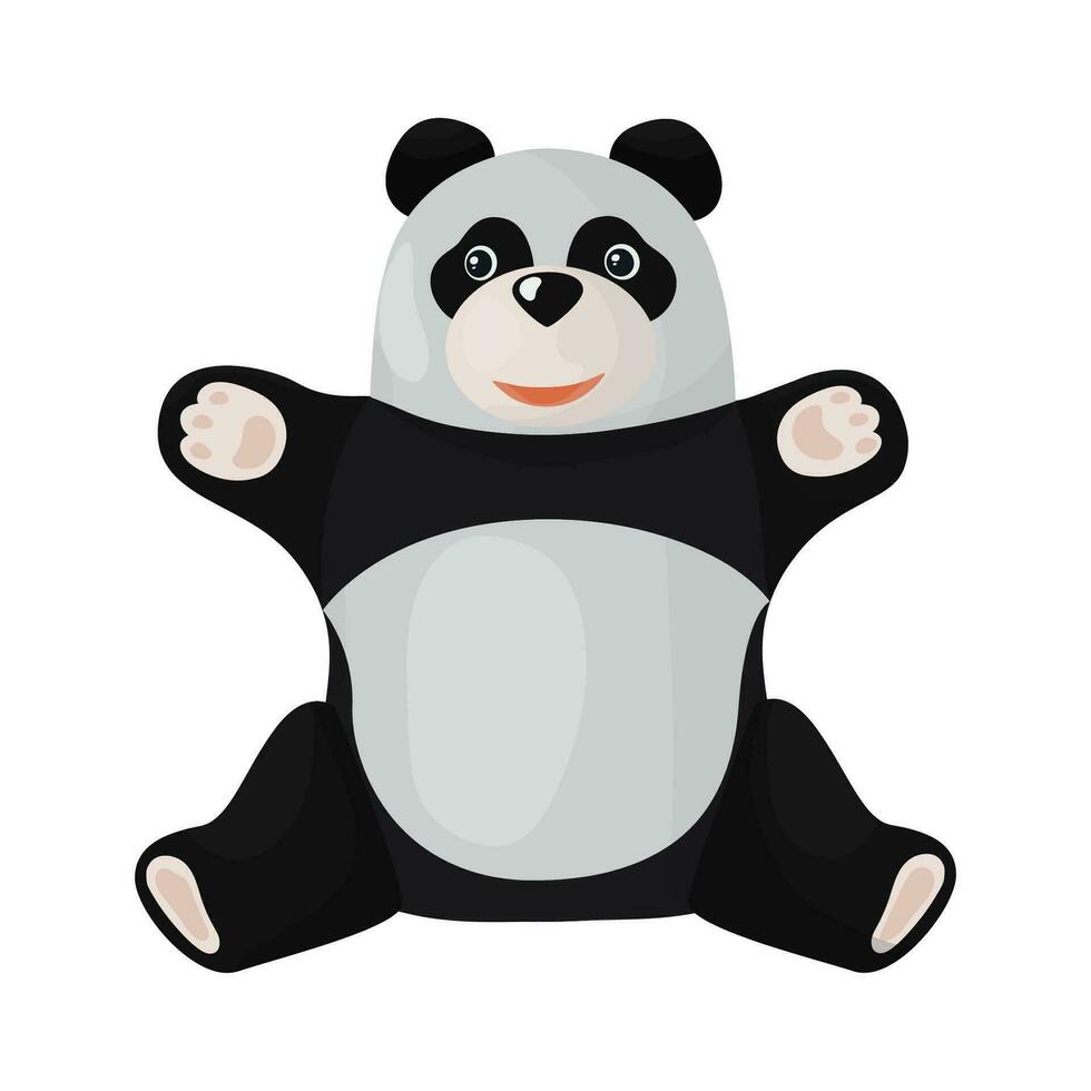 charming little panda toy in cartoon style. Plush toy for kids panda bear. vector