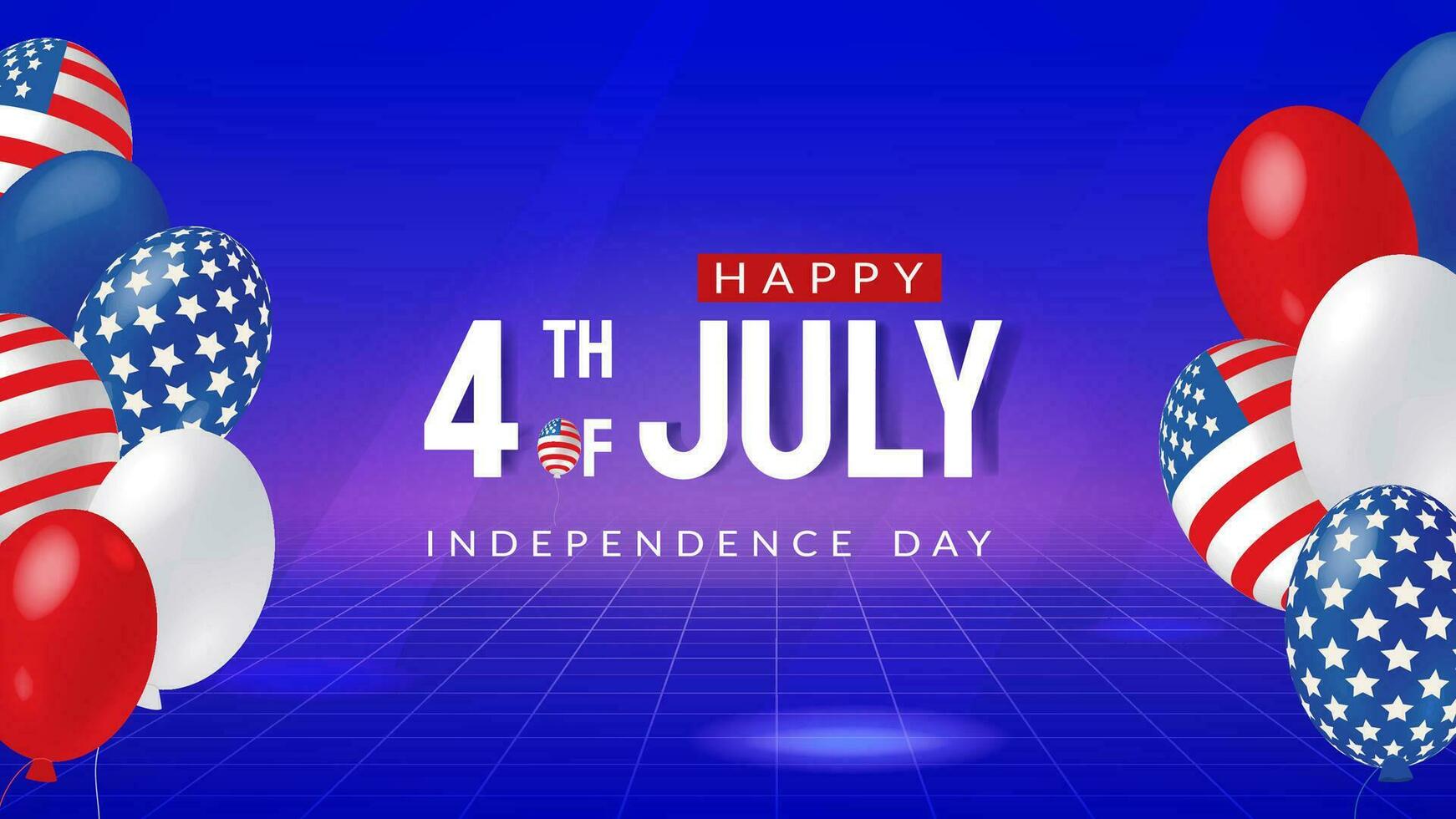 Independence day banner with balloons with American flag design in honor of 4th of July. Dark blue vector