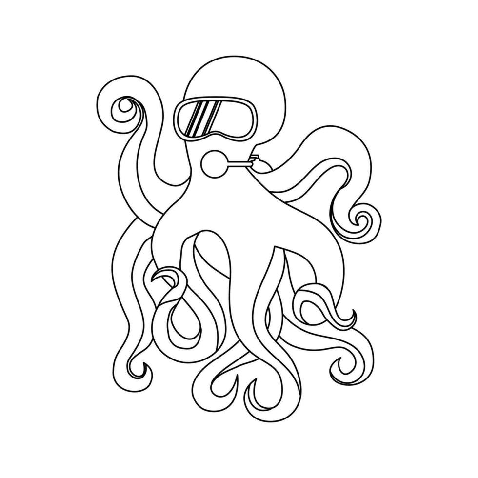 Simple linear icon of octopus with diving equipment vector