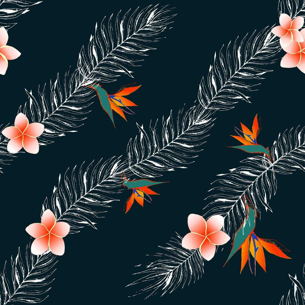 Colorful floral tropic desin seamless pattern. Wild flowers and leaves background.Textile design, wallpaper, fabric print. Vector illustration Eps8