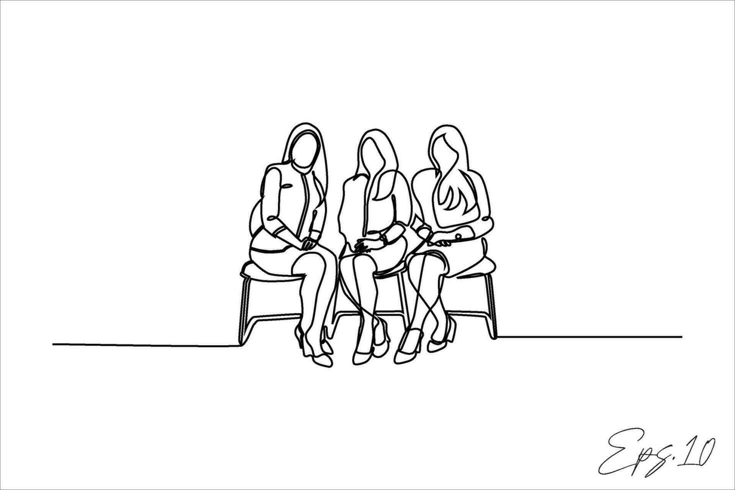 continuous line vector illustration design of three women sitting