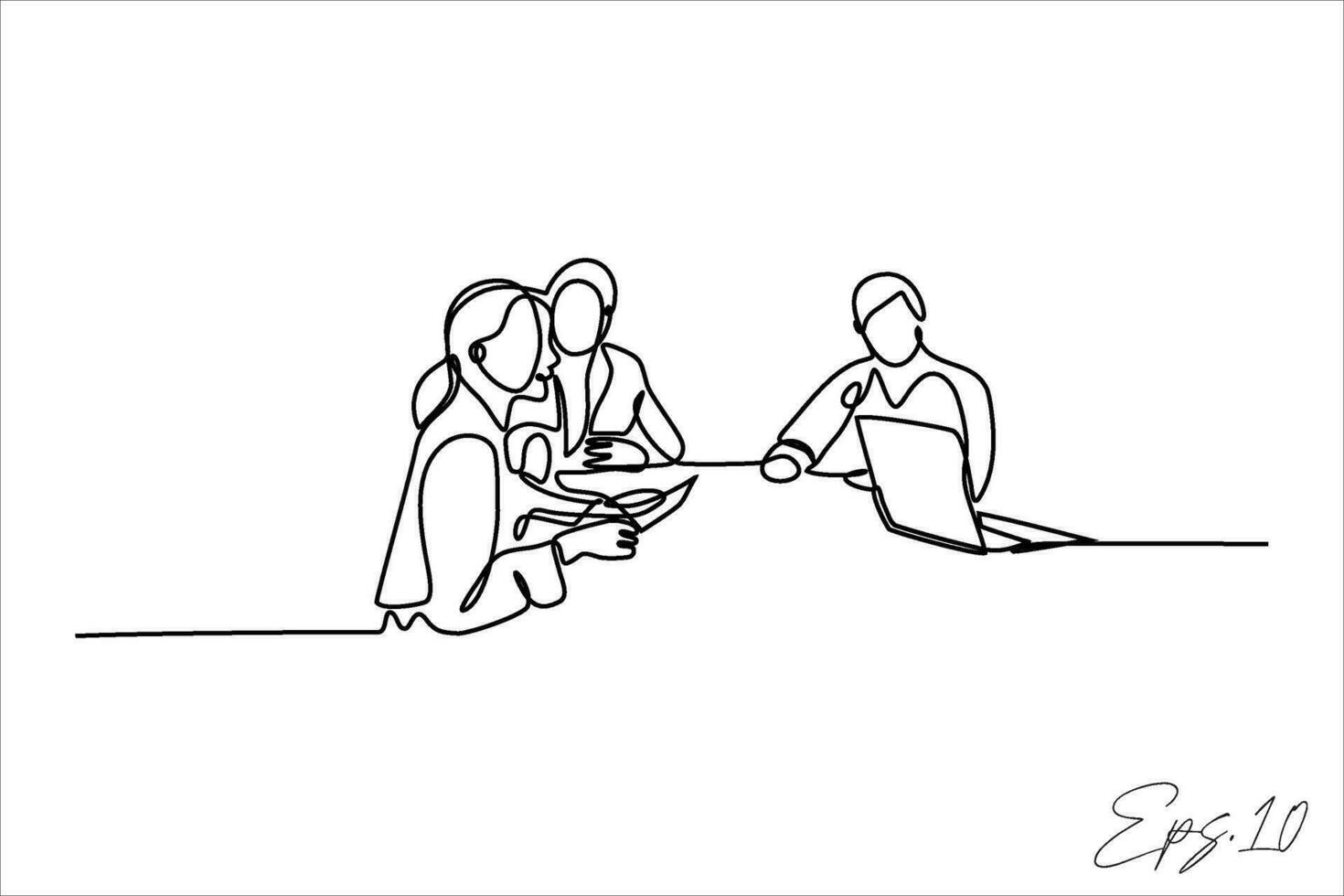 continuous line vector illustration design of an office employee having a discussion