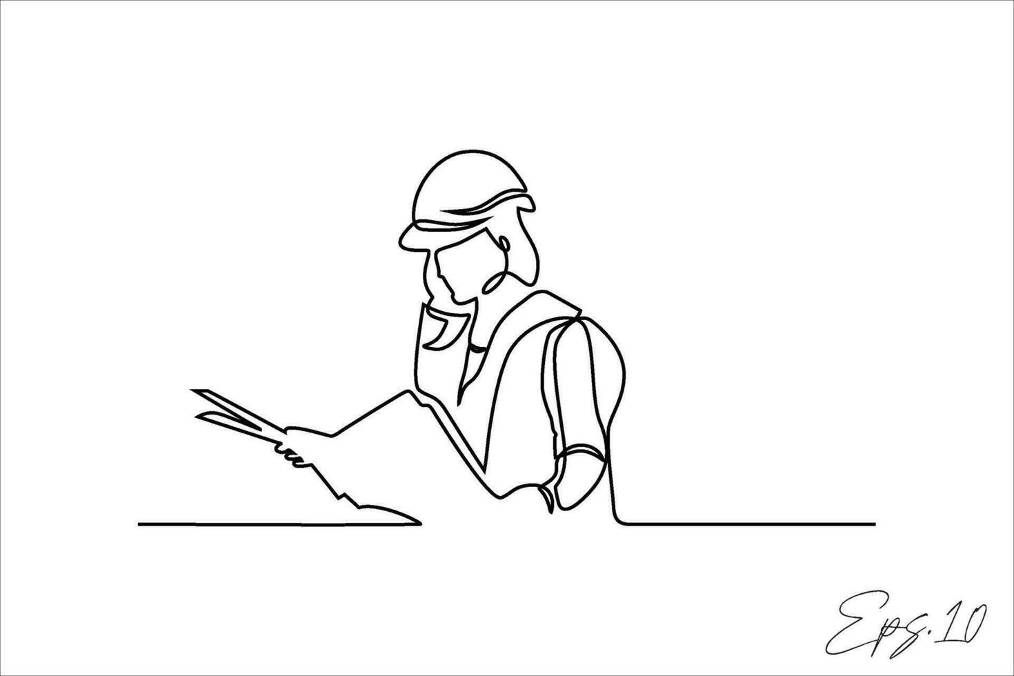 continuous line vector illustration design of a building foreman thinking about a building concept