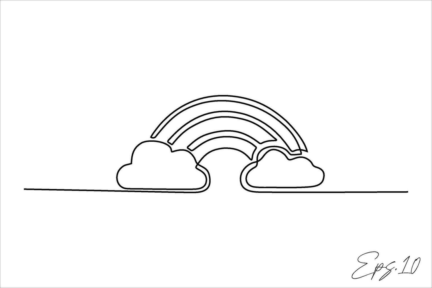 continuous line vector illustration design of clouds with rainbow