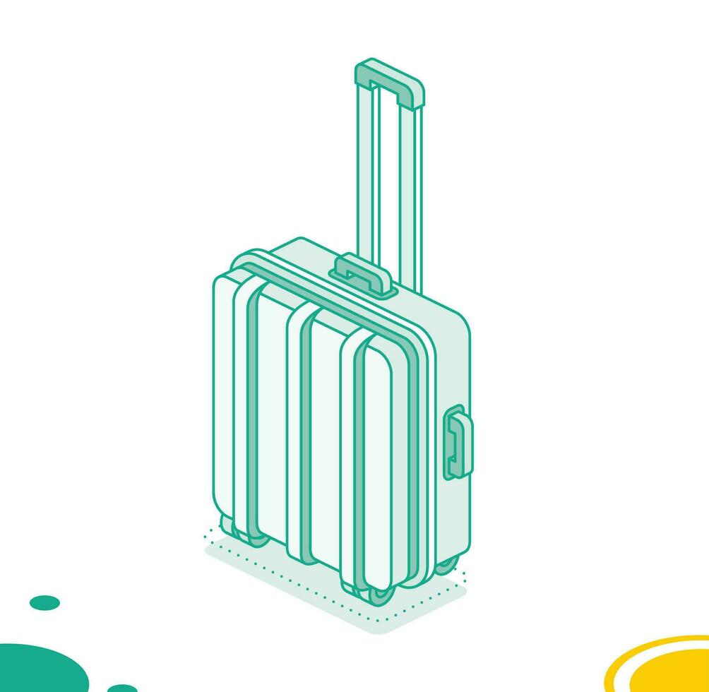 pequeño maleta en ruedas aislado en blanco antecedentes. isométrica contorno icono. equipaje. viaje símbolo. vector