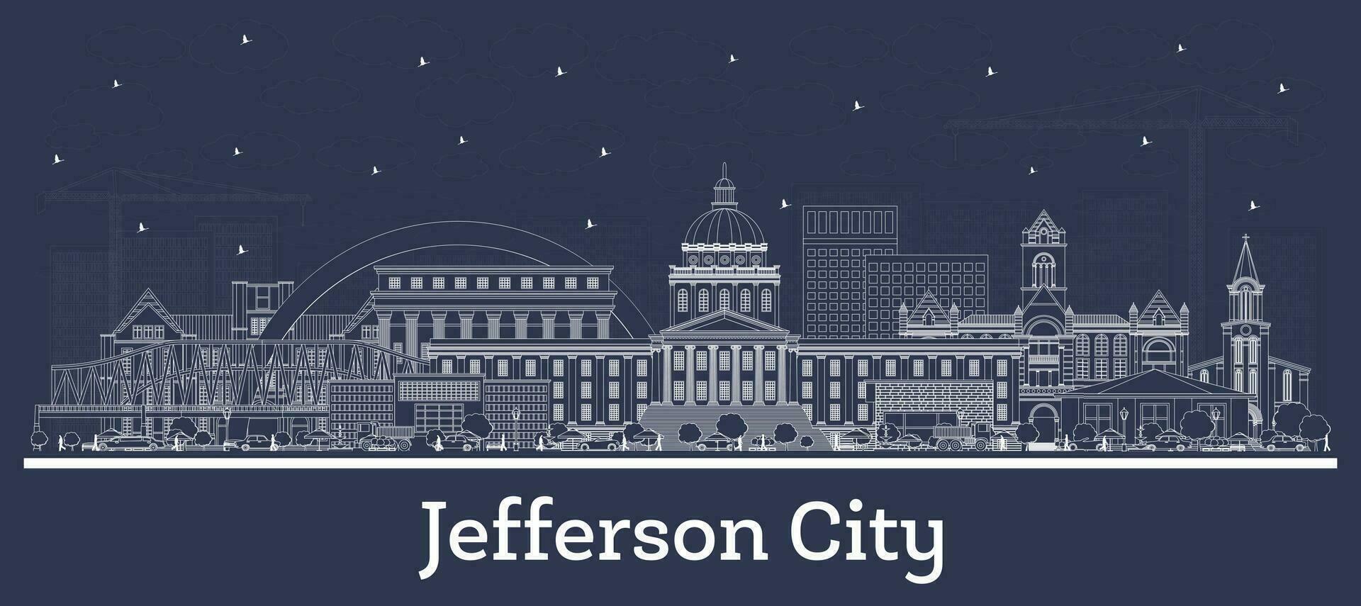 Outline Jefferson City Missouri city skyline with white buildings. Business travel and tourism concept with historic architecture. Jefferson City USA cityscape with landmarks. vector