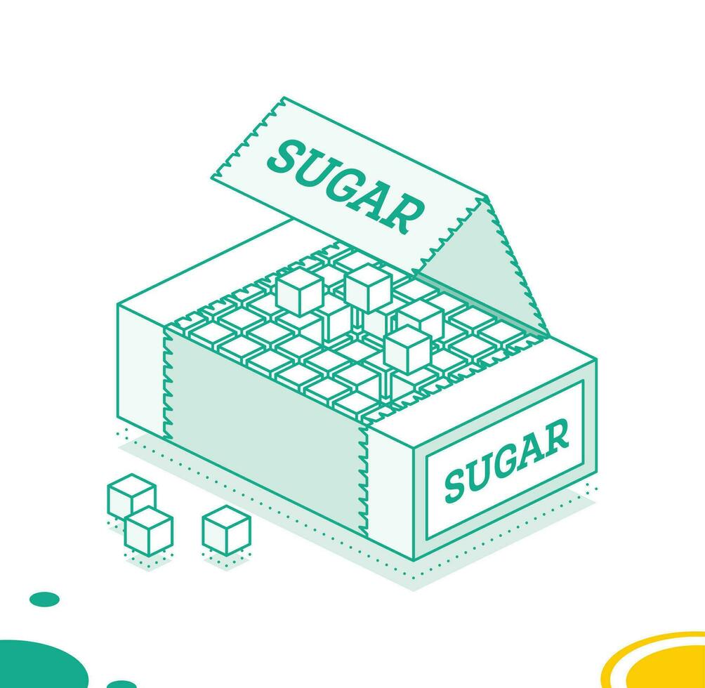 Isometric sugar cubes in box. Outline icon isolated on white background. vector