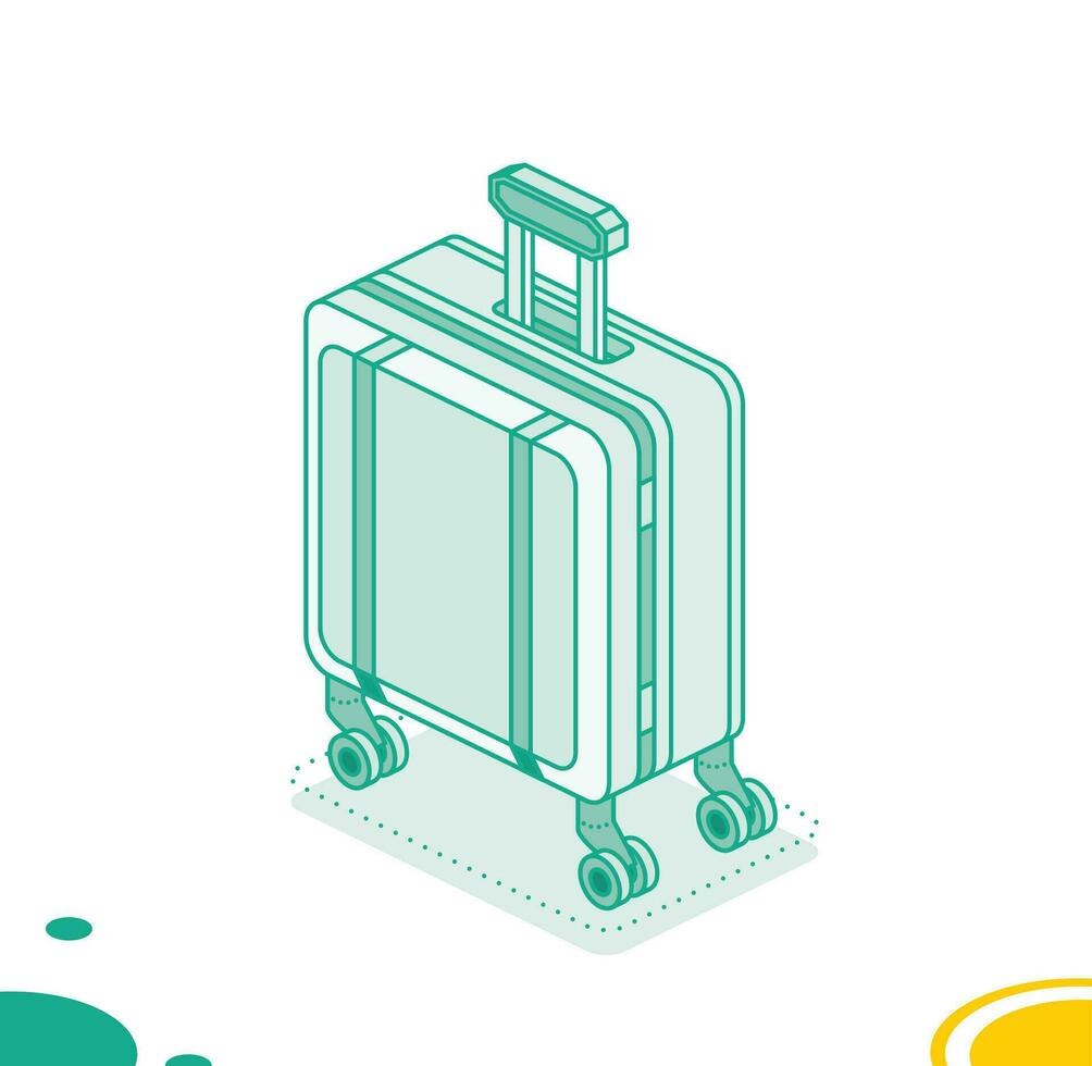 Small suitcase on wheels isolated on white background. Isometric outline icon. Luggage. Travel symbol. vector