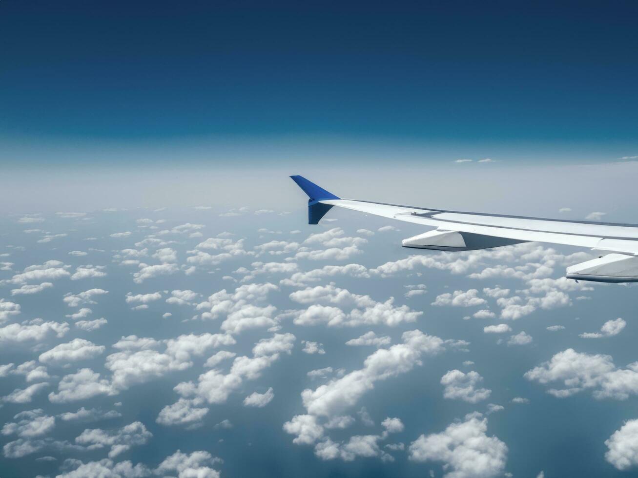 view from airplane with clouds and airplane wing AI Generative photo
