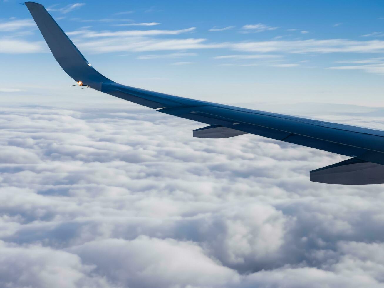 view from airplane with clouds and airplane wing AI Generative photo