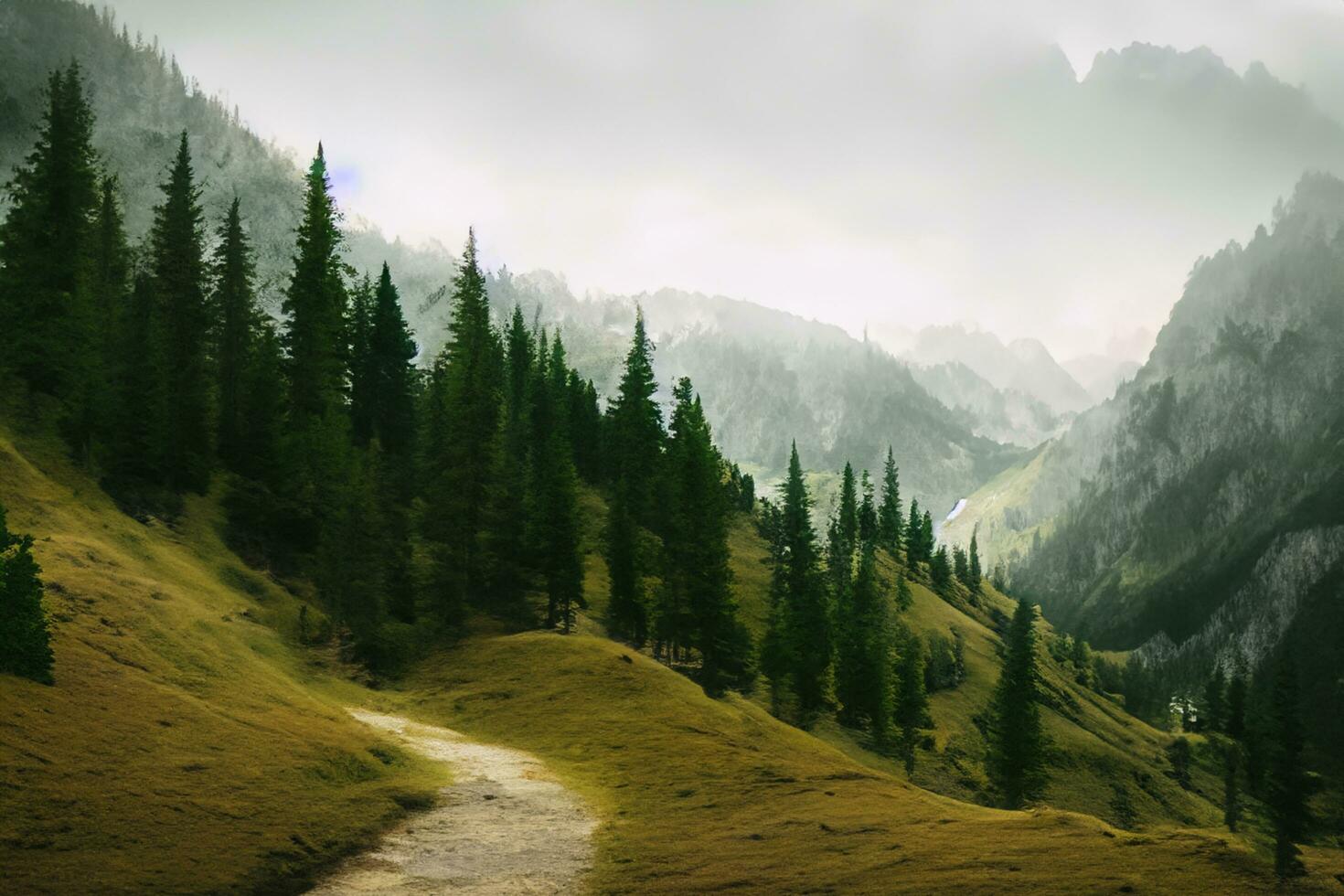 Breathtaking mountain range with misty clouds AI Generative photo