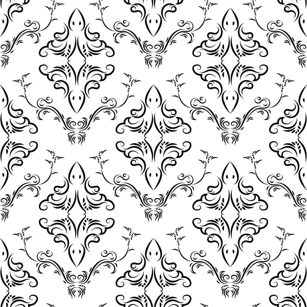 Seamless damask pattern vector in black and white colors. Luxury ornament for decoration interior. Vintage style element. Design for fabric and textile, wallpaper, curtain, room wall. photo