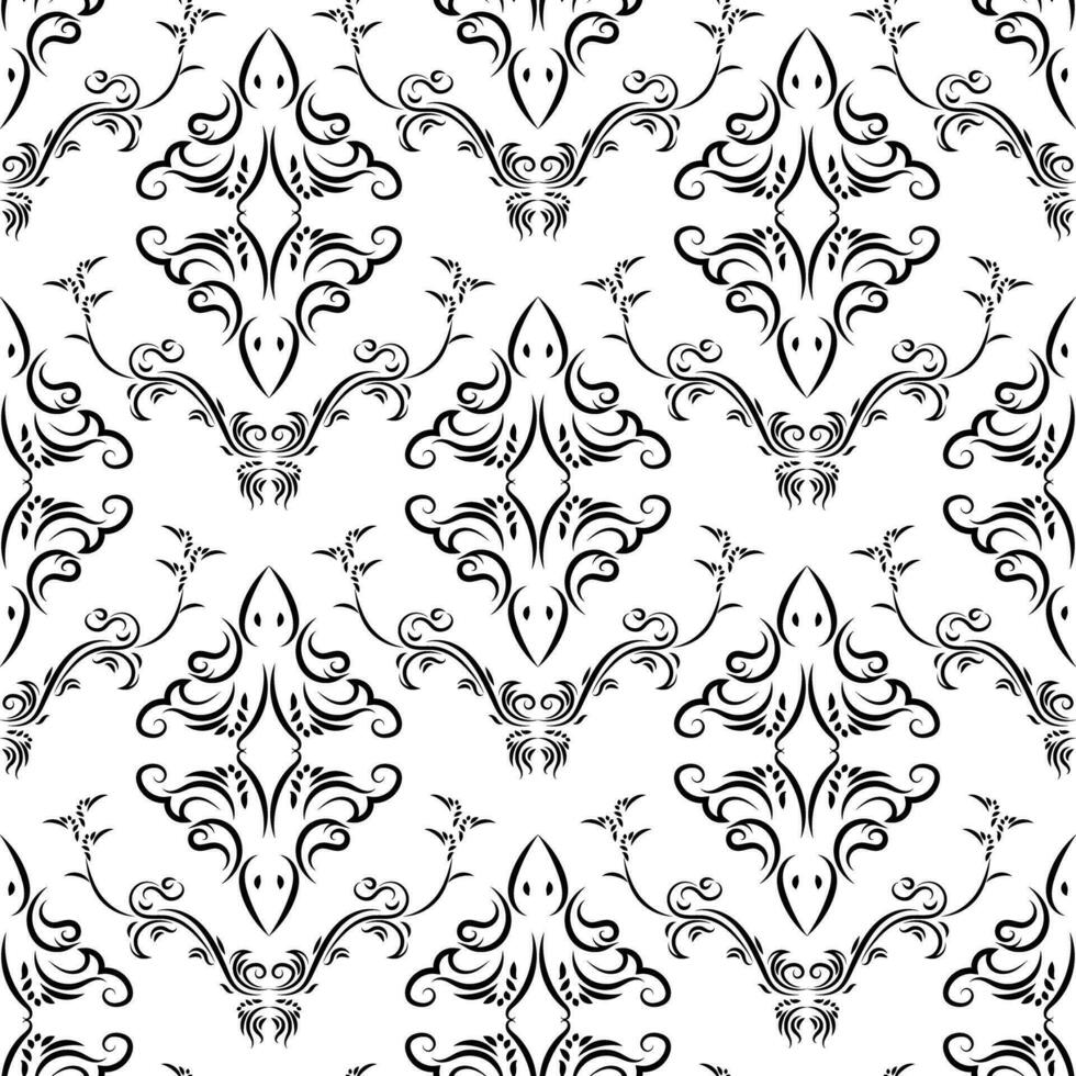 sin costura damasco modelo vector en negro y blanco colores. lujo ornamento para decoración interior. Clásico estilo elemento. diseño para tela y textil, fondo de pantalla, cortina, habitación pared.