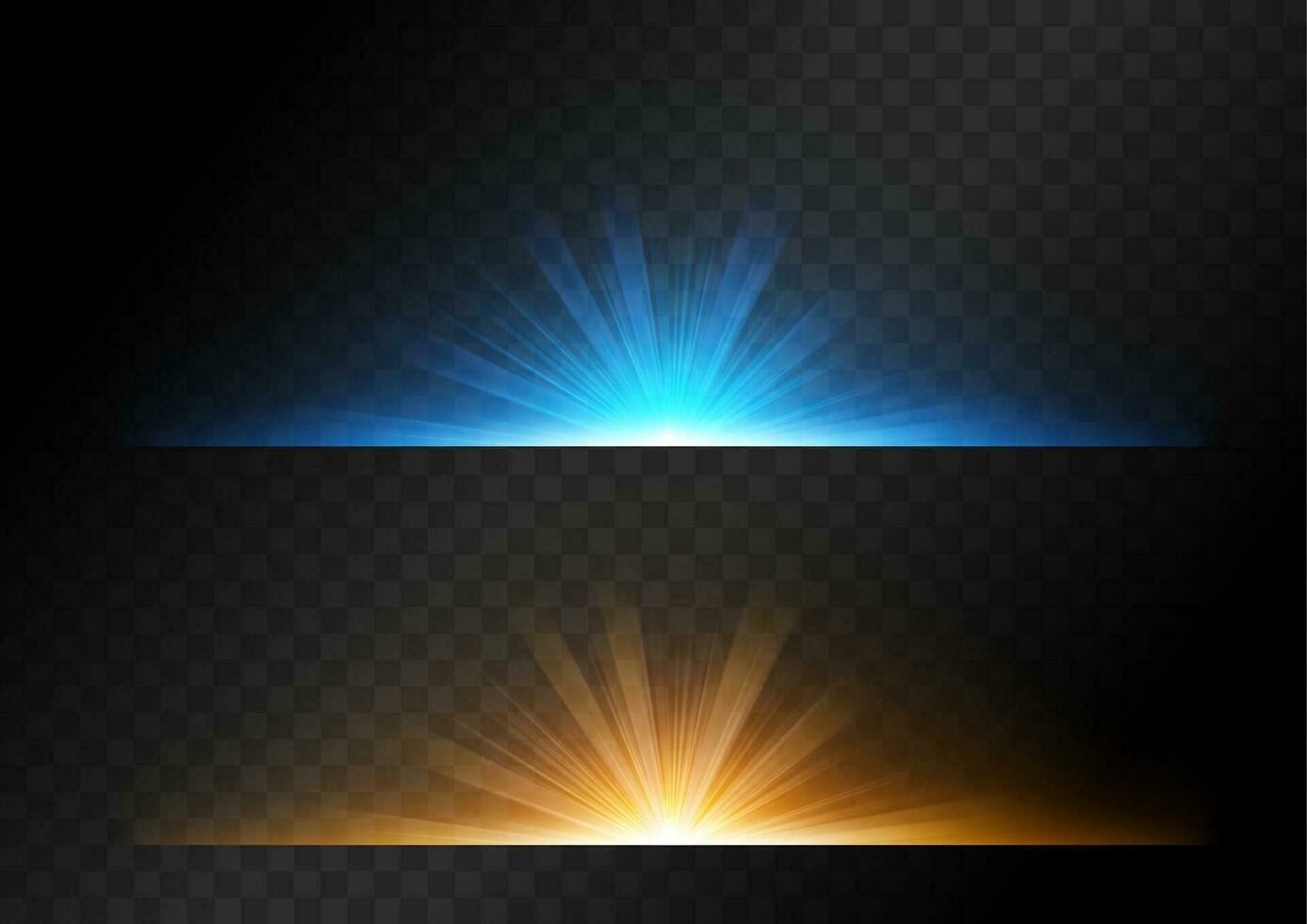 Starlight Sets with Yellow and Blue Color on Dark Background, Vector Illustration