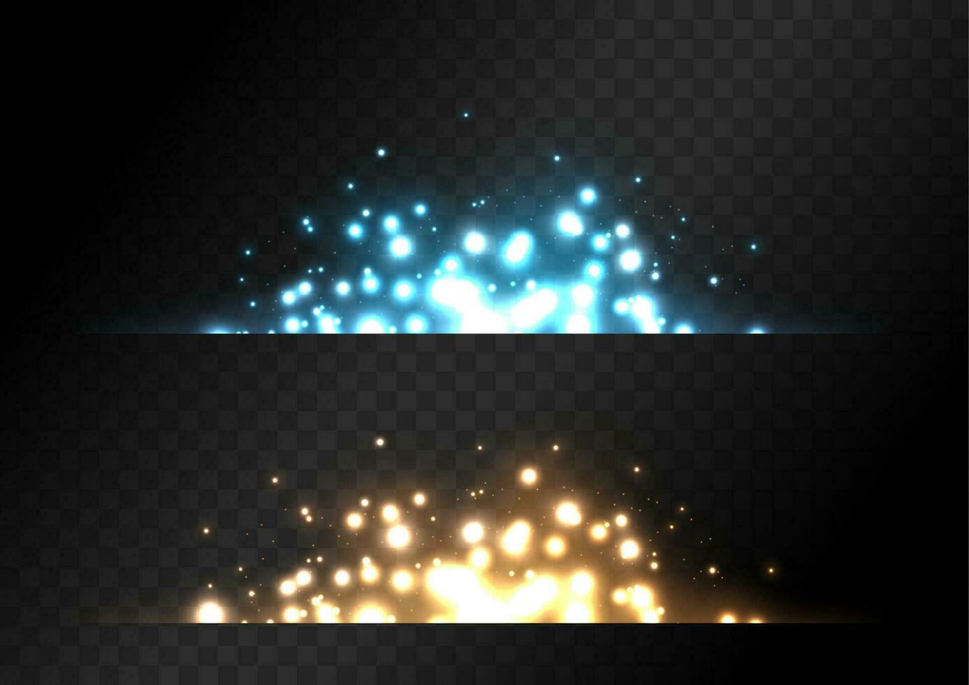 Sparkle Sets with Yellow and Blue Color on Dark Background, Vector Illustration