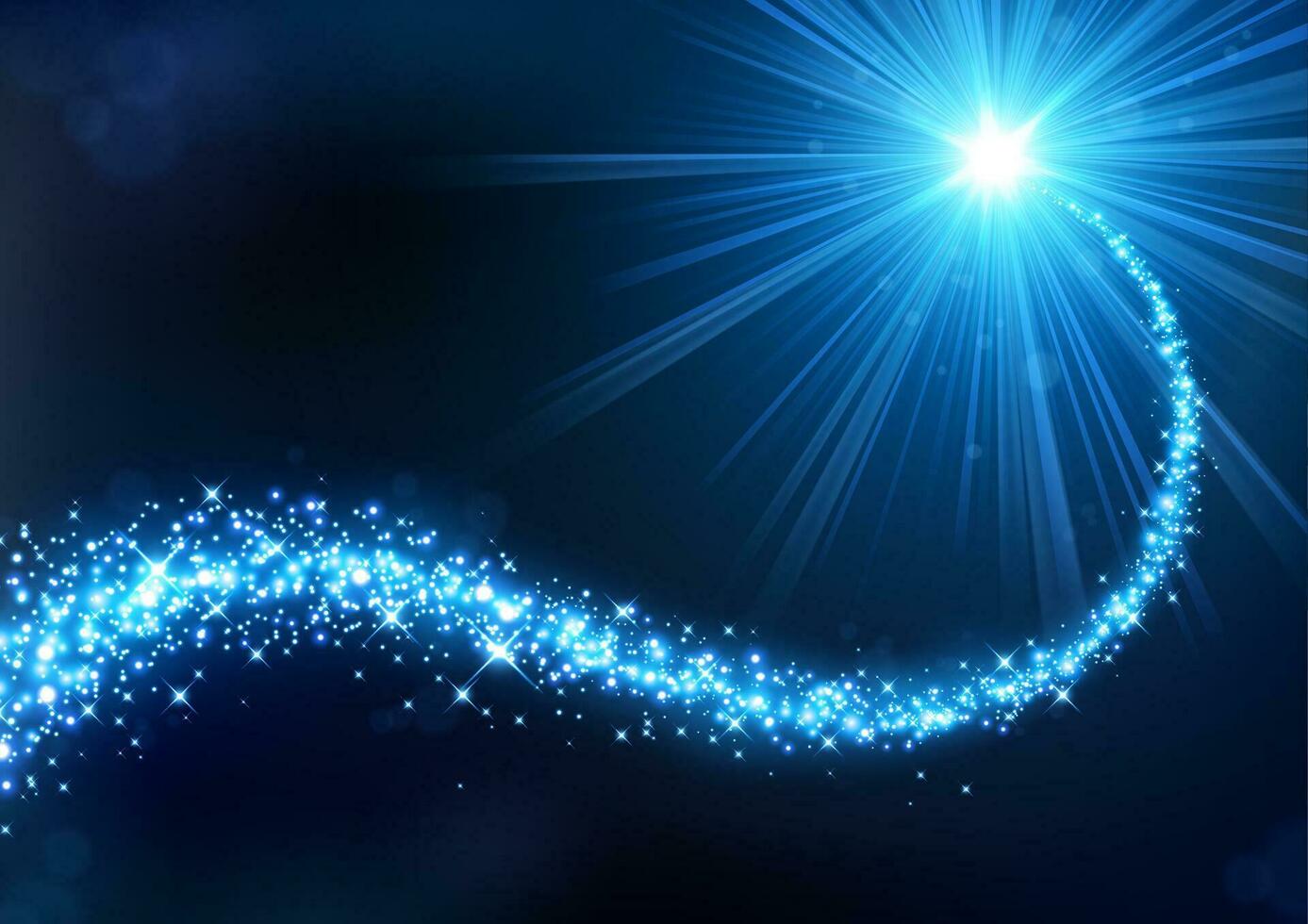 Magic Blue Glitter with Illuminated Light Background, Vector Illustration