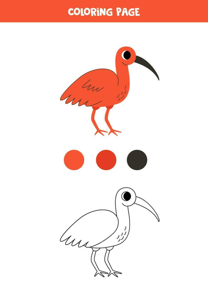 color linda dibujos animados escarlata ibis. hoja de cálculo para niños. vector