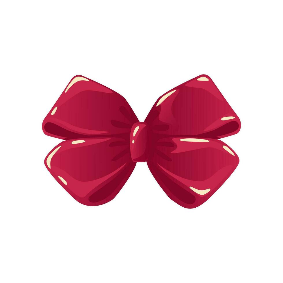 Red tied bow isolated vector illustration on white background. Detailed decoration element in cartoon style for designs