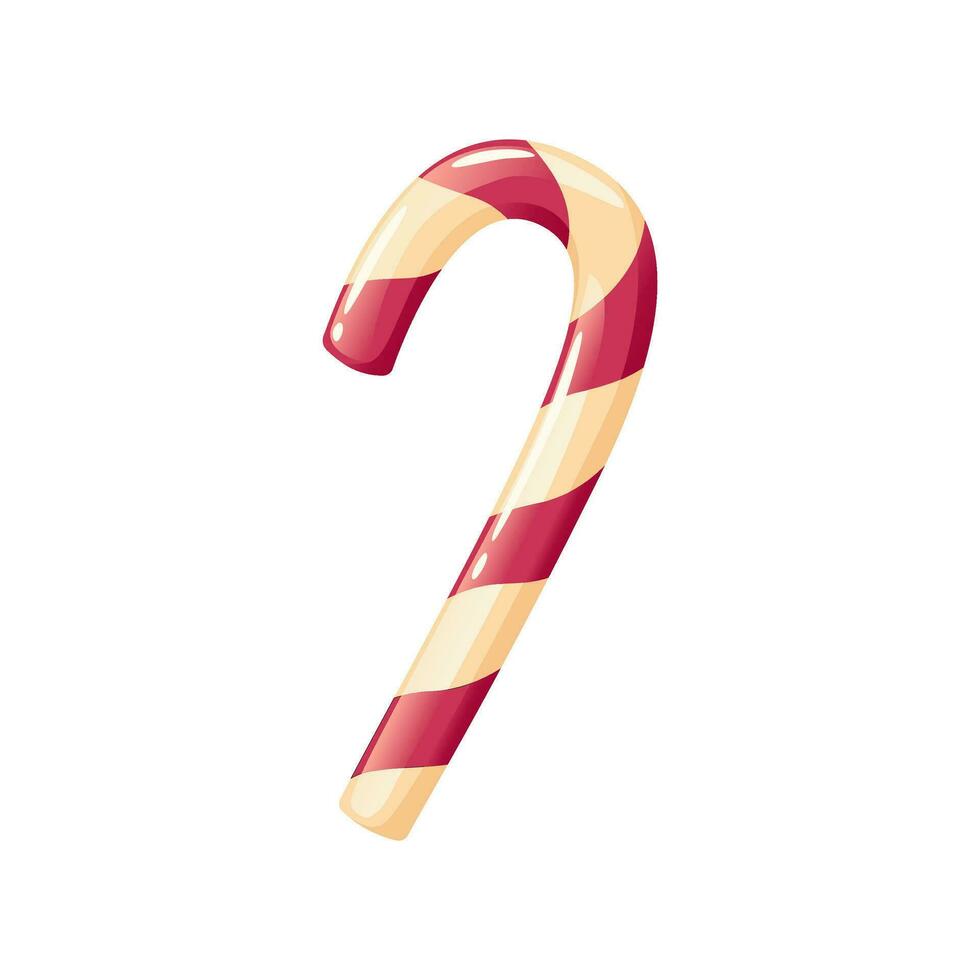 Christmas candy cane vector illustration. Red stripped sugar stick isolated on white background. Decorative detailed caramel sweet for holiday patterns, packaging, designs
