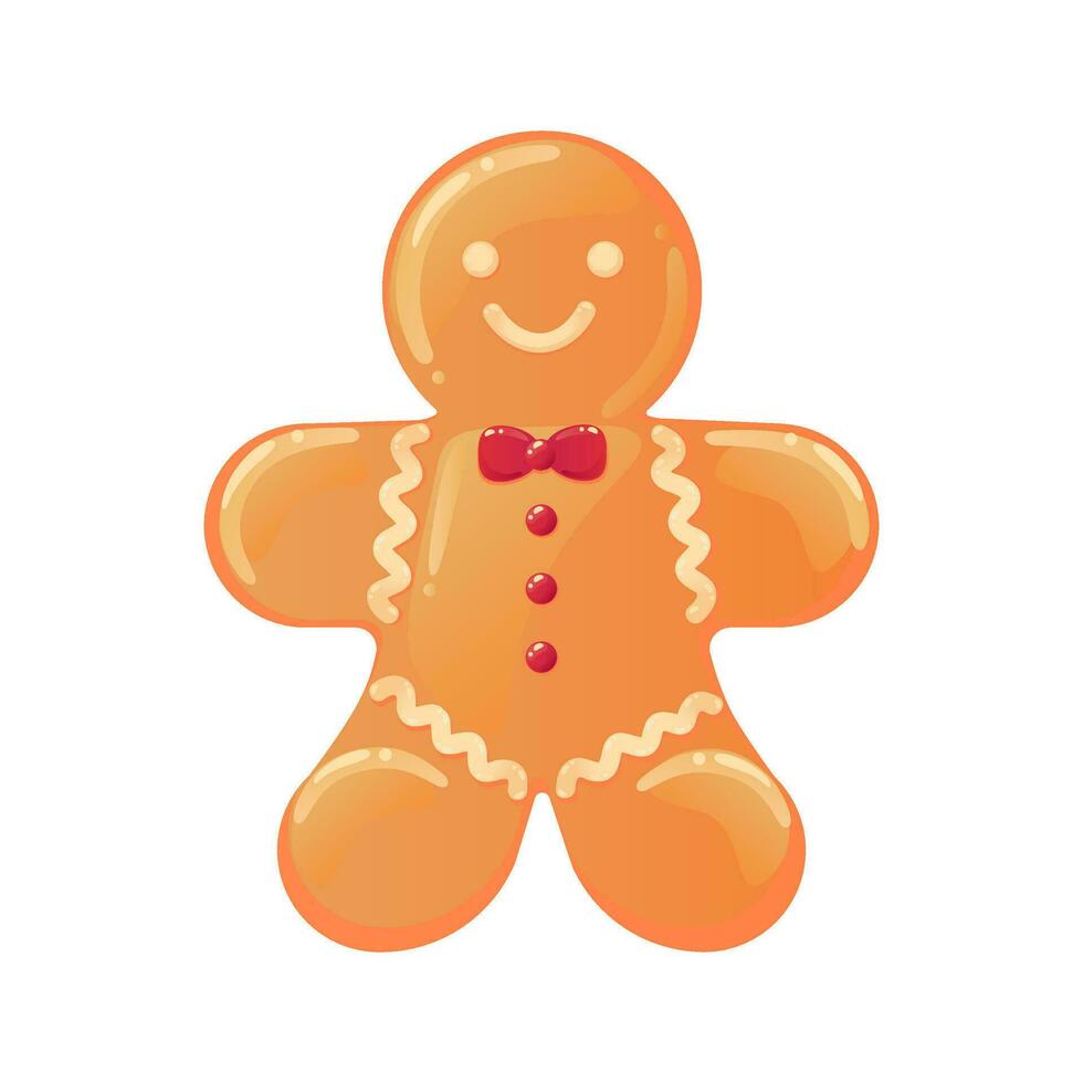 Gingerbread man Christmas vector illustration. Honey gingerbread cookies isolated on white background. Decorative detailed element for holiday patterns, wreathes, frames, packaging, design