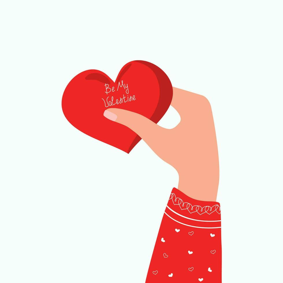 Hand with a heart. Romantic love vector Valentine's Day card with lettering. Declaration of love, feelings, emotions, valentine card. Vector illustration. Isolated background.