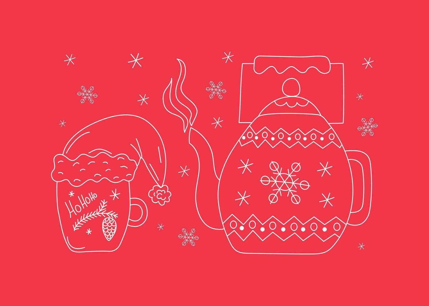 Hot drink. Tea in a cup, teapot. Stay warm. Winter season. vector