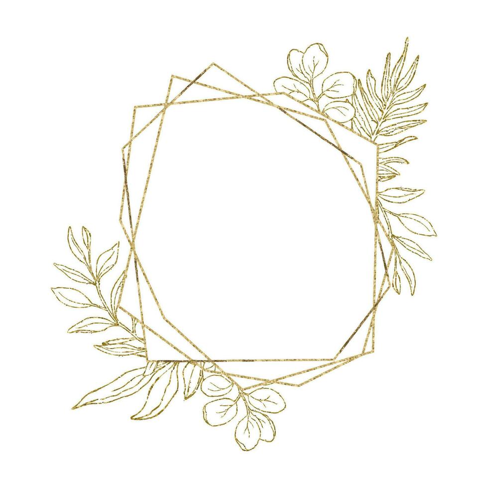 Golden frame with eucalyptus leaves for wedding card and invite vector