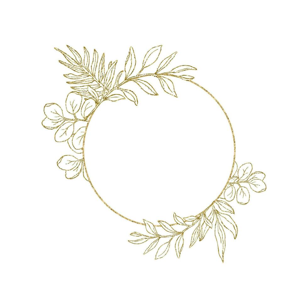Golden frame with eucalyptus leaves for wedding card and invite vector