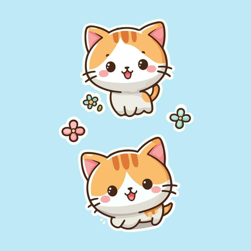 cute cat stickers with white borders vector