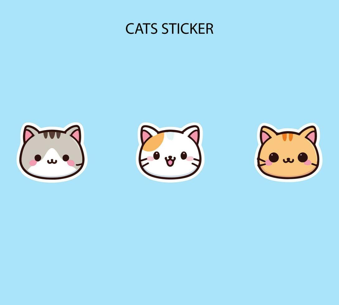 cute cat stickers with white borders vector