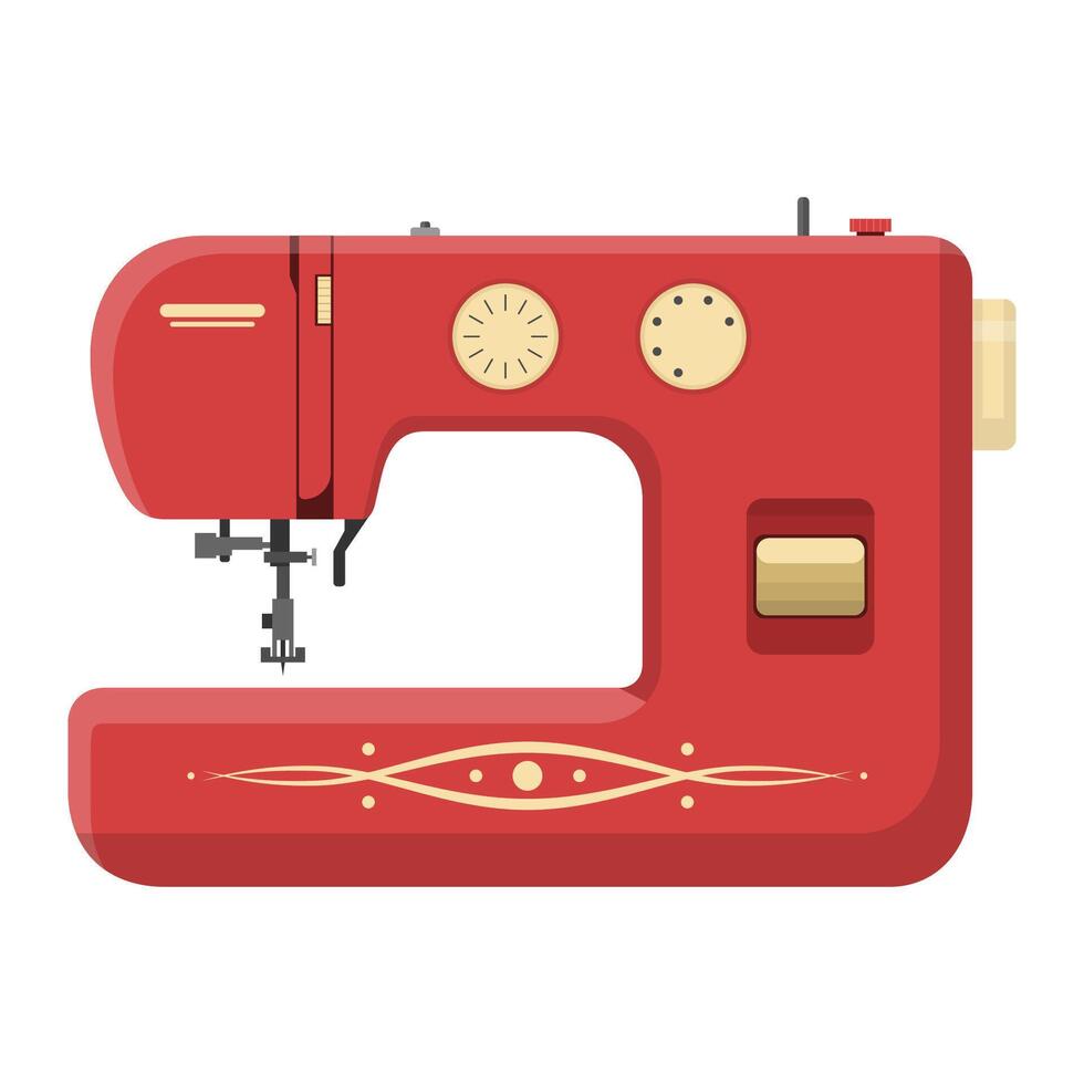 de coser máquina aislado en blanco antecedentes. moderno máquina para de coser icono. mecánico dispositivo para puntadas tela y creando vestidos. equipo de un modista. vector ilustración.