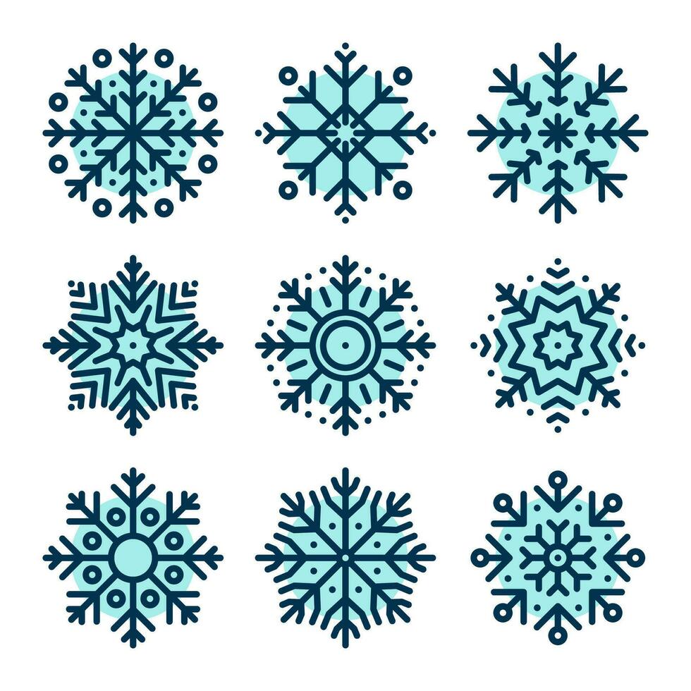 Set of snowflake icons isolated on white background. Snow icons silhouette, winter, New year and Christmas decoration elements. Vector illustration.