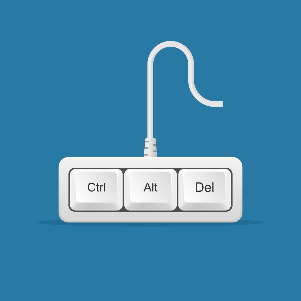 Ctrl, Alt, Del keyboard keys isolated on background. Buttons to fix