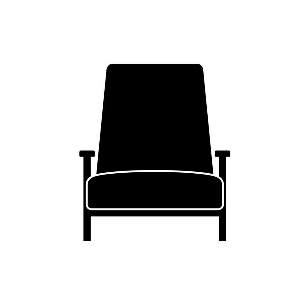 negro cómodo Sillón icono aislado en blanco antecedentes. parte de el interior de un vivo habitación o oficina. suave mueble para descanso y relajación. vector