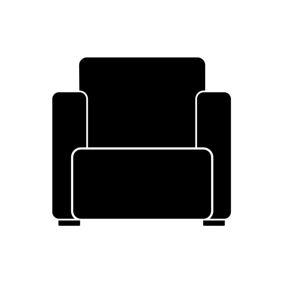 Black comfortable armchair icon isolated on white background. Part of the interior of a living room or office. Soft furniture for rest and relaxation. vector