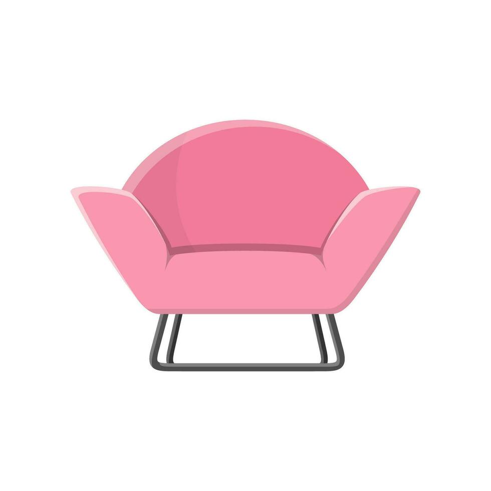 Stylish pink comfortable modern armchair in flat style isolated on white background. Part of the interior of a living room or office. Soft furniture for rest and relaxation. Vector illustration.