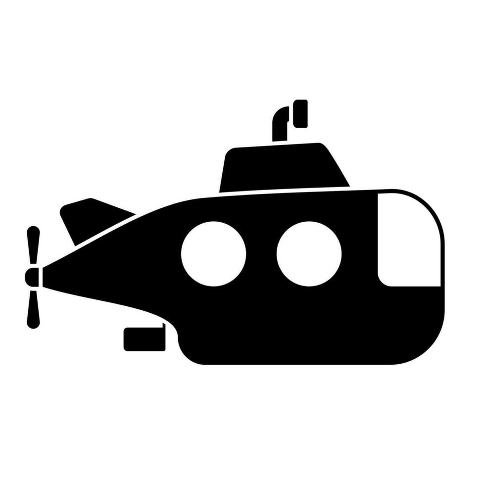 Black submarine icon with periscope isolated on white background. Underwater ship, bathyscaphe icon floating under sea water. Vector illustration.