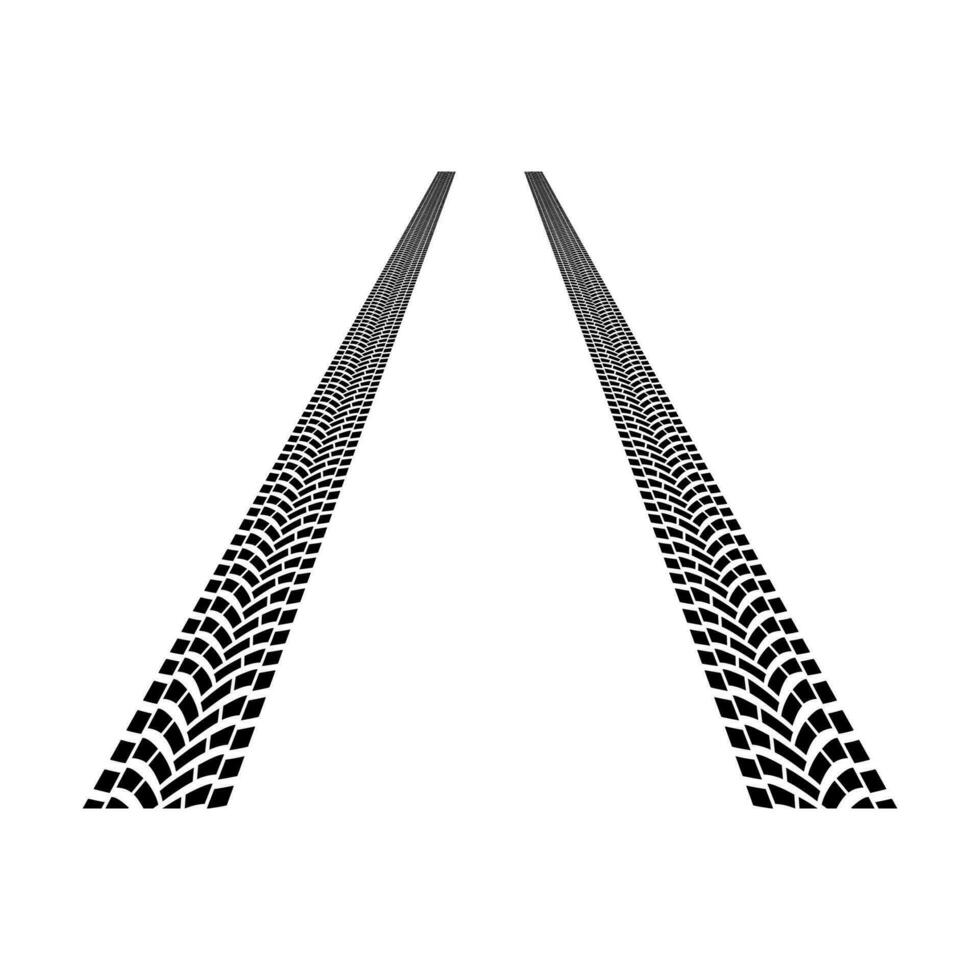 la carretera neumático pistas perspectiva aislado en blanco antecedentes. impresión texturizado rueda pista. neumático marcas, neumático huella, huella marcas silueta para máquina y vehículo. vector ilustración.